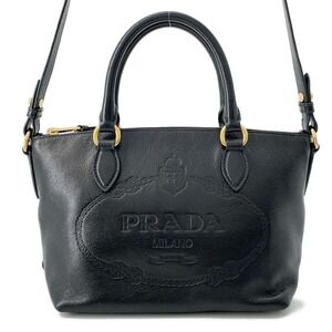 Prada handbag embossed logo leather black bag